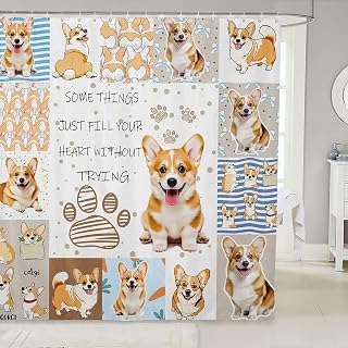 Feelyou Kawaii Corgi Shower Curtain 72"x72" for Bathroom | Bath Curtain Women Men Buffalo Check Grid Geometric Bathroom Shower Curtain Sets Waterproof Dog Lover Bathroom Accessories