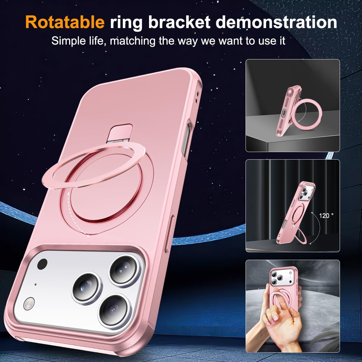 Phone Case Compatible with iPhone 17 Pro Case with Invisible Magnetic O-Ring Stand Military-Grade Phone Case for iPhone 17 Pro 6.3" [Compatible with Mag-Safe][Great Grip Feeling], Rose Gold - Image 2
