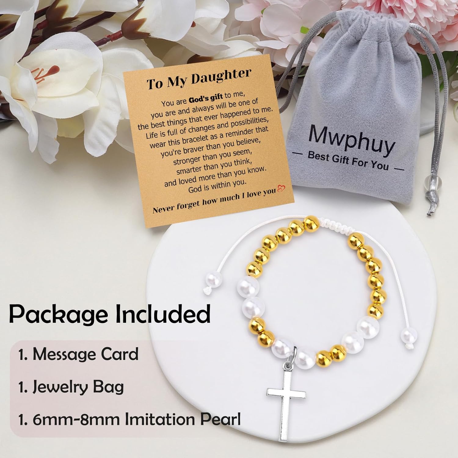 Christian Gifts for Girls Bracelet Gifts for Daughter from Mom Christian Religious Jewelry Gift for Girls Daughter Baptism Communion Beaded Bracelet Christmas Birthday Inspirational Gift for Women - Image 7