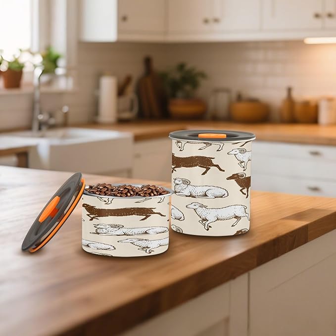 Qilmy Vintage Sheep Pattern Coffee Canister, 30 OZ Acero Inoxidable Hermético miniatura 2