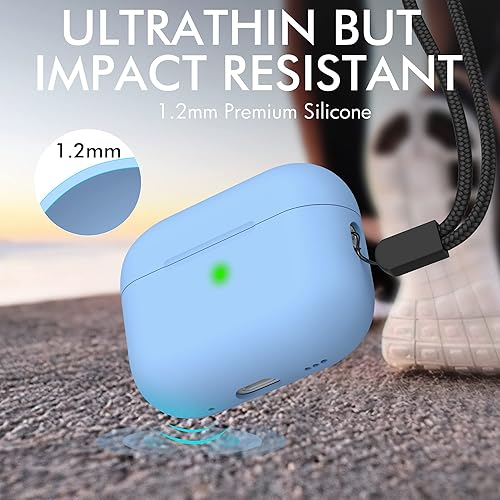 Miniatura 5 de NIUTRENDZ Funda para AirPods Pro 2 2022, funda protectora delgada de silicona que absorbe los golpes con cordón LED frontal visible (azul)