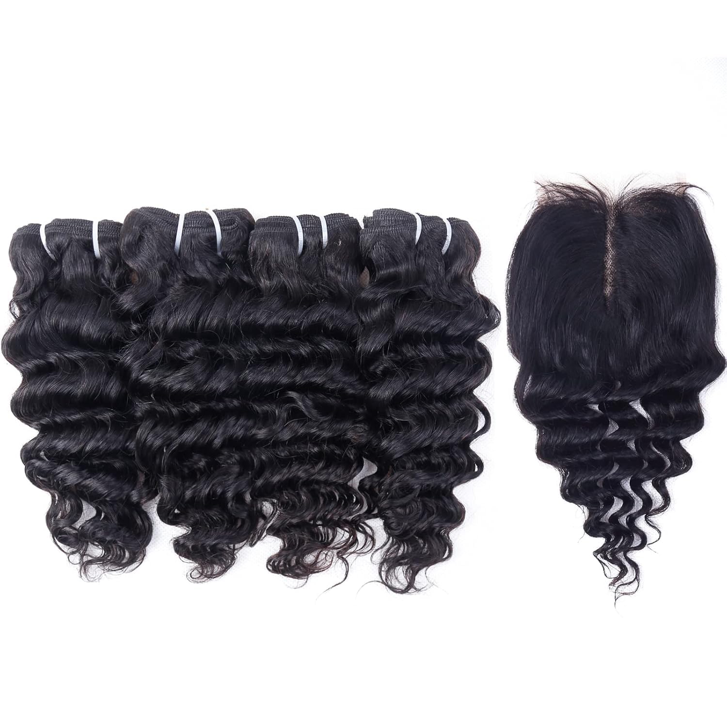 Deep Water Curly Wave Human Hair Bundles with Closure(10 10 10 10+10) Wet and Wavy 4 Bundles and Closure 50g/bundle Unprocessed Brazilian Short Bob Hair Natural Color - Image 2