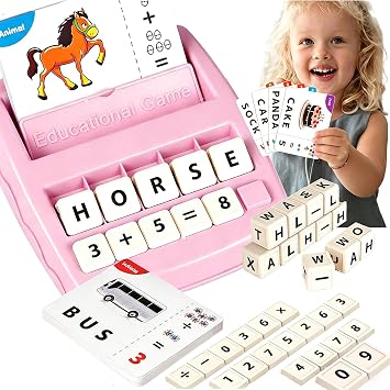 2-in-1 Flash Cards & Education Matching Letter Game for Kids Ages 3-6, Learning Toys ABC Phonics Alphabet Spelling & Reading Early Math Games Gift for Preschool Kindergarten Boys & Girls Pink