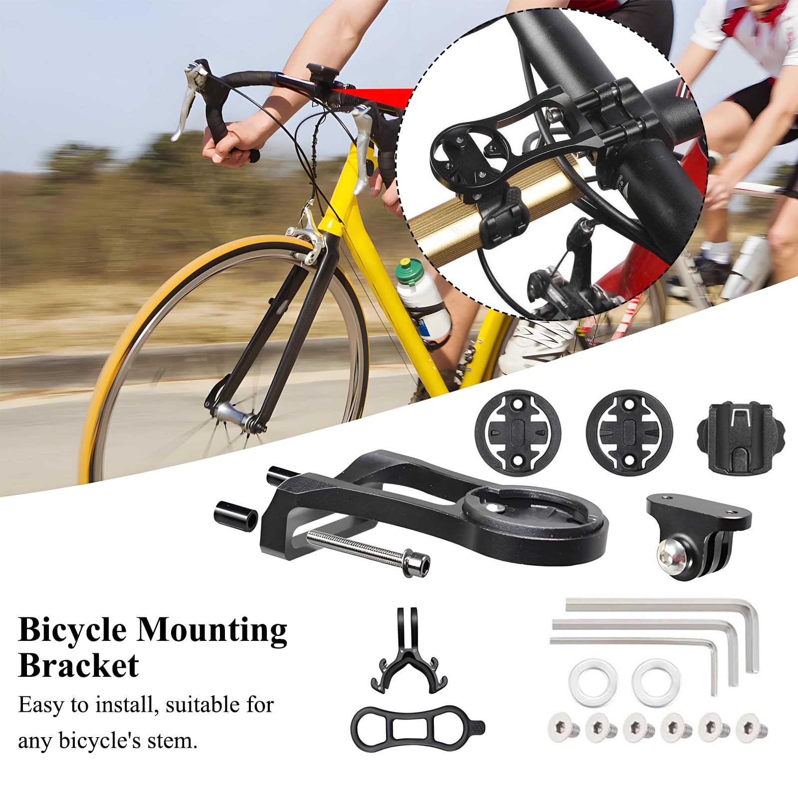Uchwyt rowerowy do Garmin, stop aluminium, regulowany uchwyt na komputer rowerowy, uchwyt do roweru wyścigowego, zestaw kompatybilny z Edge Bryton Cateye (czarny)