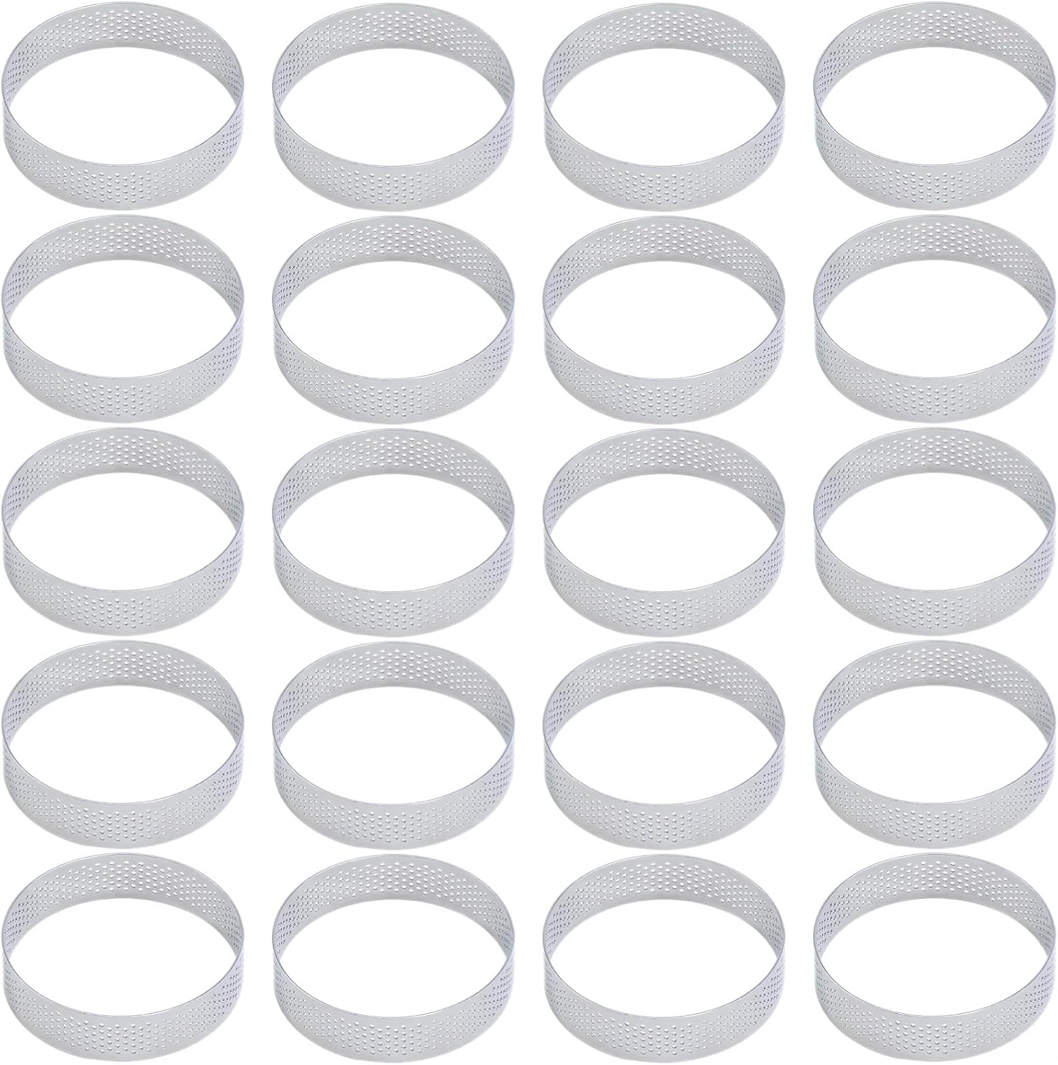 Perforated Tart Rings Set of 20, Stainless Steel Baking Molds, Non-Stick Easy Release Pie Crust Rings, Suitable for Tarts, Cakes, Mousse, 3.15 in/8 Cm Diameter