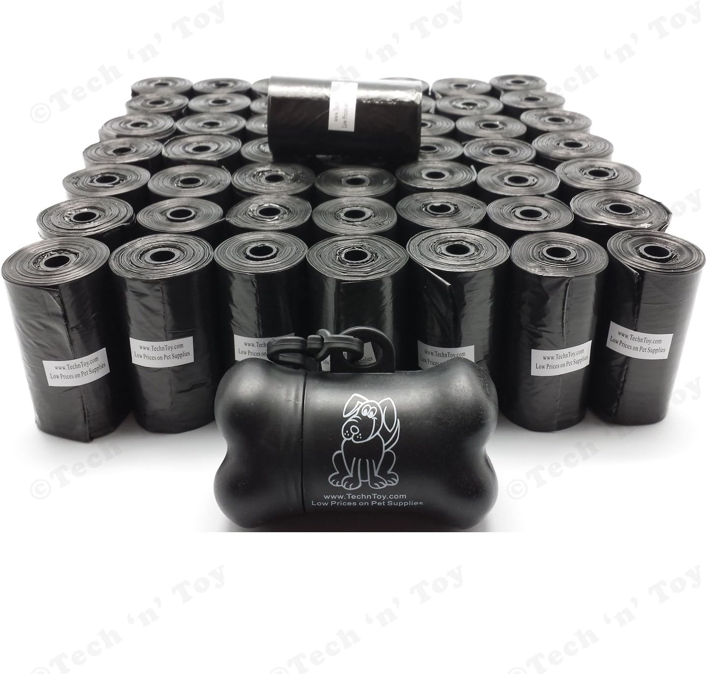 1000 BLACK DOG POOP BAGS DOGGY WASTE REFILL ROLLS w/BONE DISPENSER