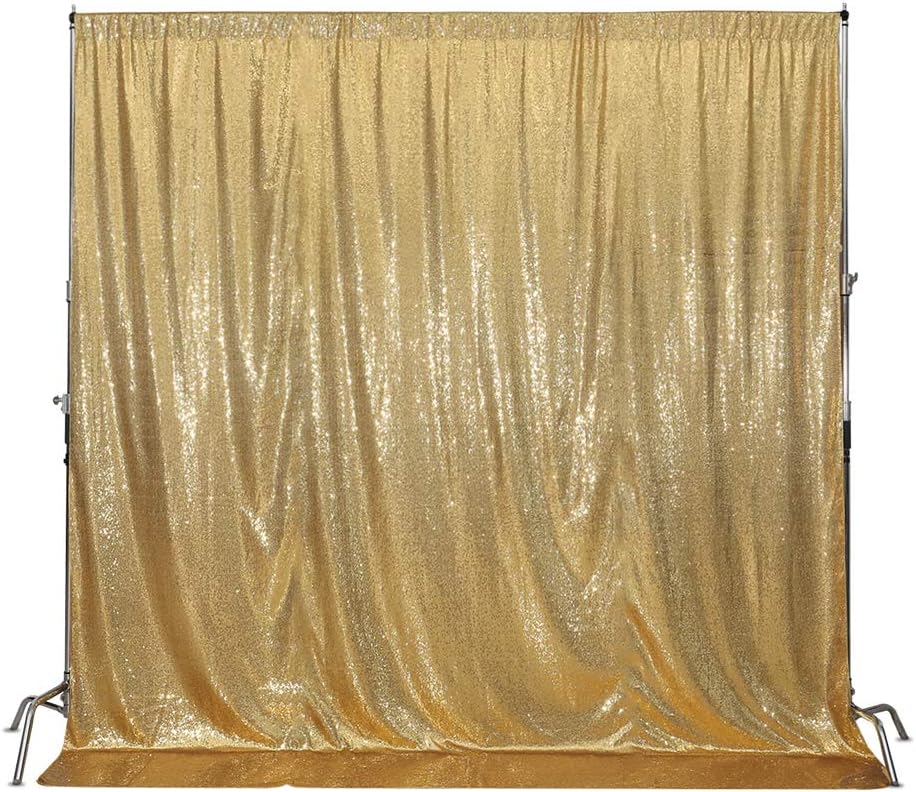 SquarePie Sequin Backdrop Curtain Not See Through Background for Wedding Party 10FT x 10FT Gold