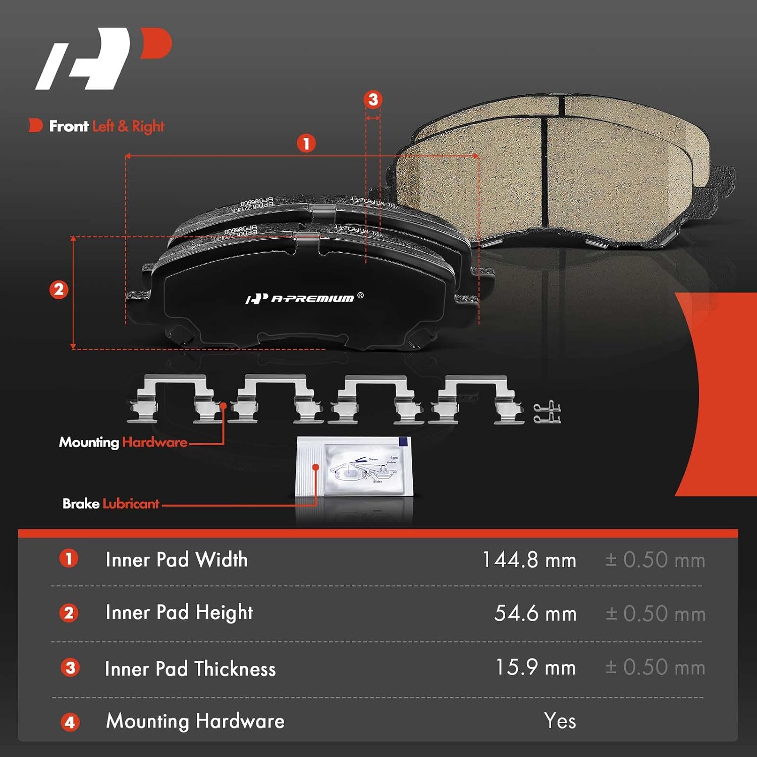 A-Premium Front and Rear Ceramic Brake Pads Set Compatible with Chrysler, Dodge and Mitsubishi Models - Stratus/Sebring 2001-2005, Eclipse 2001-2012, Galant 2002-2012, with Hardware, 8-Pack