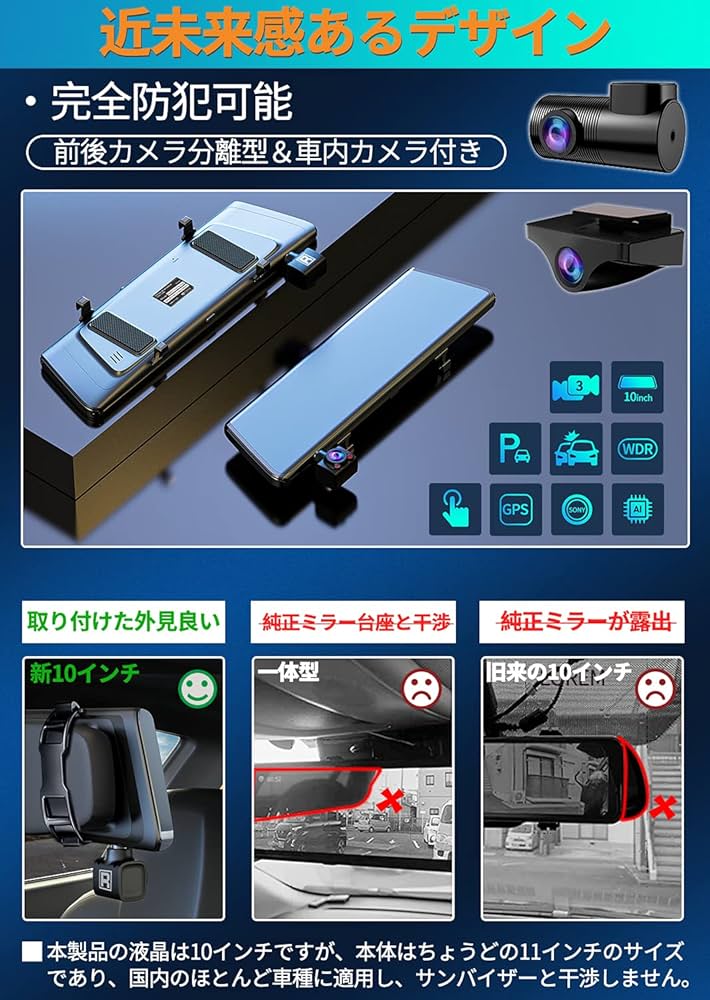 Amazon.co.jp: RROOT ドライブレコーダー ミラー型 [第二世代・3カメラ