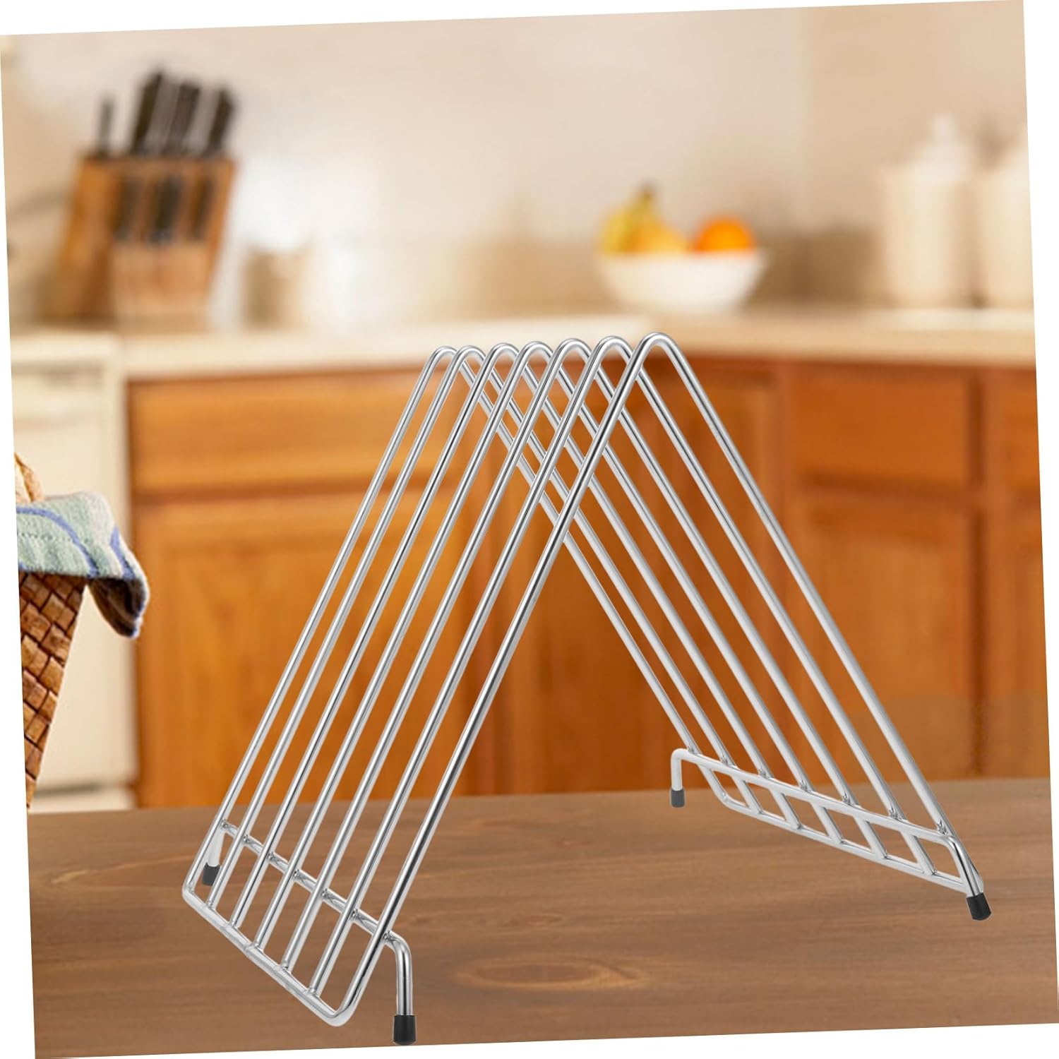 Amosfun Stainless Steel Cutting Board Holder Rack for Kitchen Storage Thick Hollow Design Organizer Stand for Pizza Boards Fast Drying Kitchen Tool with Capacity