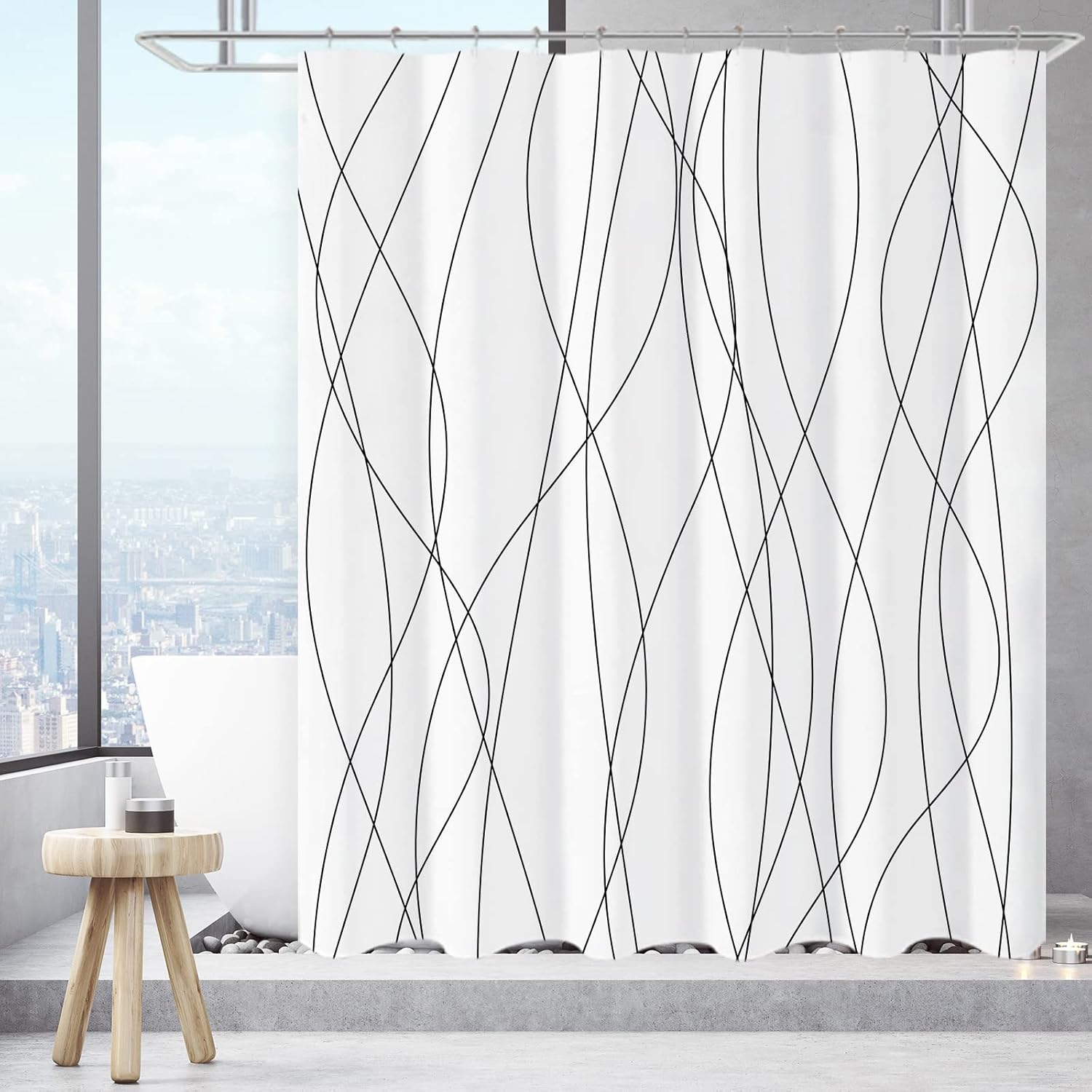 BBiggood Striped Shower Curtains for Bathroom, White and