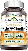 Vista 1 de Amazing Formulas Ashwagandha Extracto de suplemento 150 mg de extracto (20:1) Equivalente a 3,000 mg Cápsulas vegetales Sin OMG Sin gluten