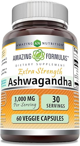 Amazing Formulas Ashwagandha Extracto de suplemento  150 mg de extracto (201)  Equivalente a 3,000 mg  Cápsulas vegetales  Sin OMG  Sin gluten