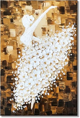 Paimuni Pinturas al óleo de Dancing Lady pintadas a mano atractivas mujeres bailarinas en vestido rojo, lienzo de pared listo para colgar decoración