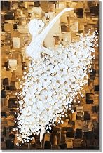 Paimuni Ballet Girl Oil Painting Dancer in Floral Dress 3D Texture Palette Knife Hand Painted Abstract Canvas Modern Home Decor Wall Art Picture Ready to Hang 24x36 Inch