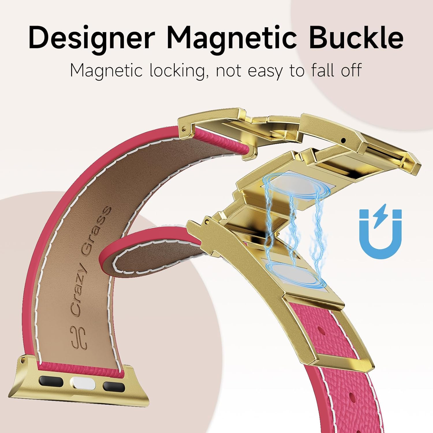 Designer Leather Band Compatible with Apple Watch 49mm46mm45mm44mm42mm41mm 40mm38mm for Women,Magnetic Buckle Replacement Strap for iWatch Ultra 3/2 /1 SE 3/2/1 Series 11/10/9/8/7/6/5/4/3/2/1 - Image 4