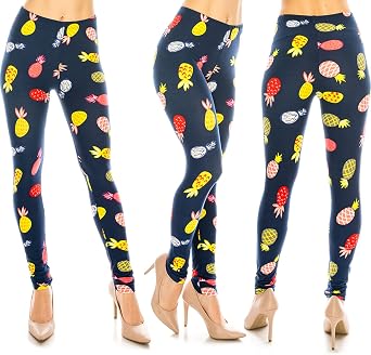 Womens Premium Butter Soft Patterned Leggings - One Size Colorful Pineapple
