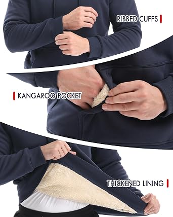 Men's Sherpa Lined Hoodie Winter Fleece Warm Pullover Casual Long Sleeve Hooded Sweatshirts