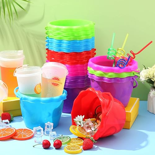 Miniatura 4 de Yinder 20 paquetes de cubos de arena a granel para niños, cubos de plástico de 6.5 pulgadas, juguetes de playa para recuerdos de fiesta de piscina