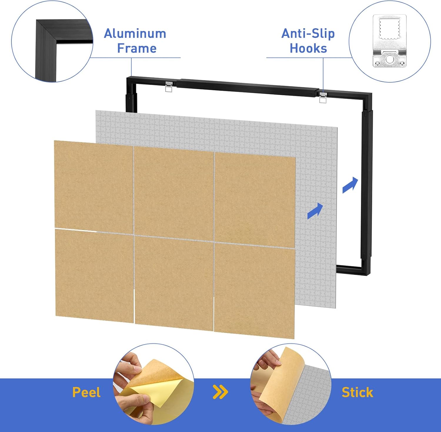 Adjustable Puzzle Frame for 1000/1500/2000 Piece Puzzles, Poster Frame for Wall Mounting, Horizontal & Vertical Display, Black Picture Frame for Home Decor