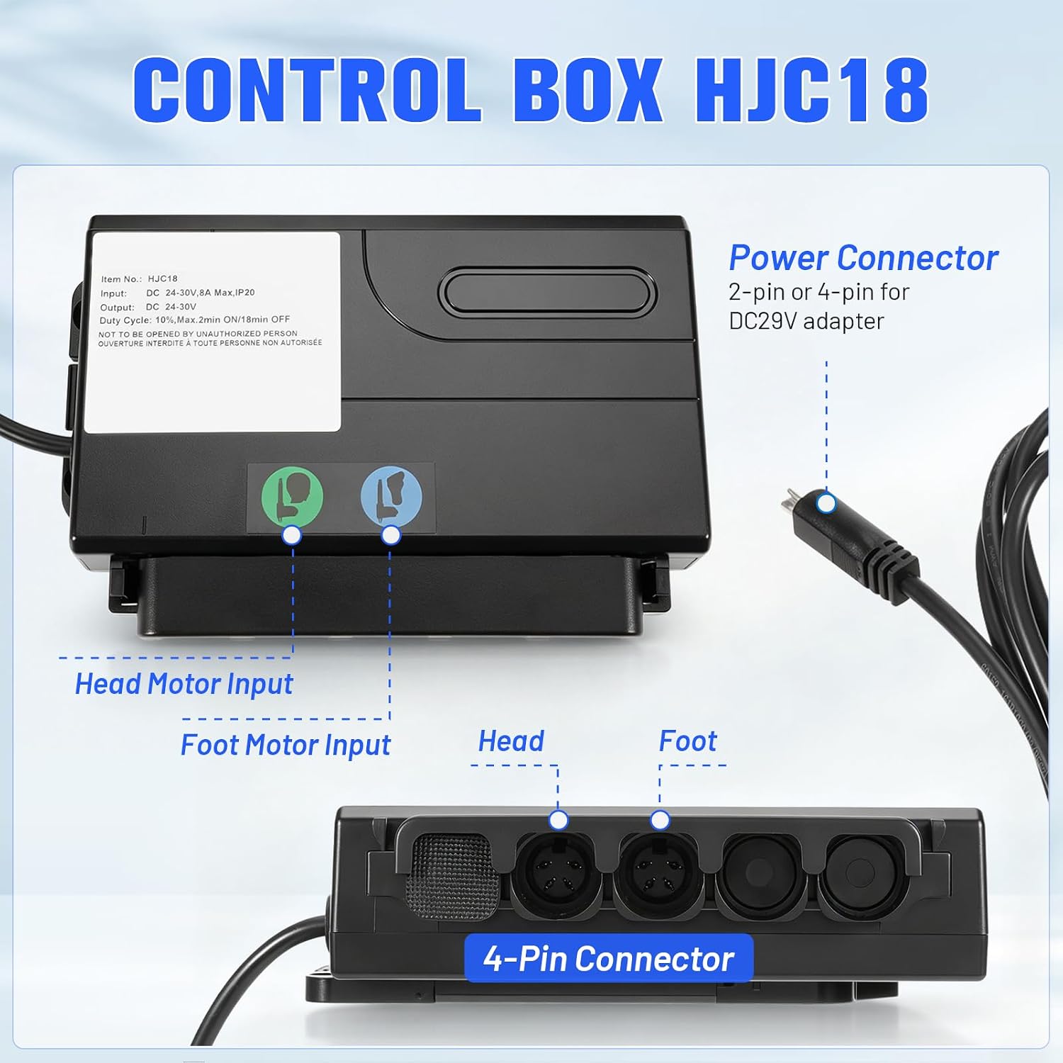 Adjustable Bed Control Box HJC18 w/Wireless Bed Remote HJH13D Kit