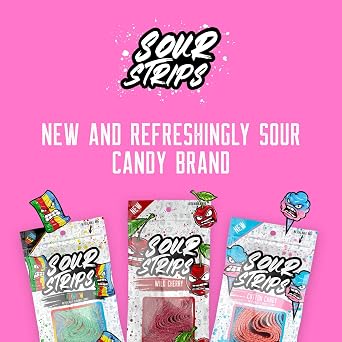 SOUR STRIPS Cotton Candy Flavored | Deliciously Chewy Belts Vegetarian Candies, 12 per Pack, 2 Pack