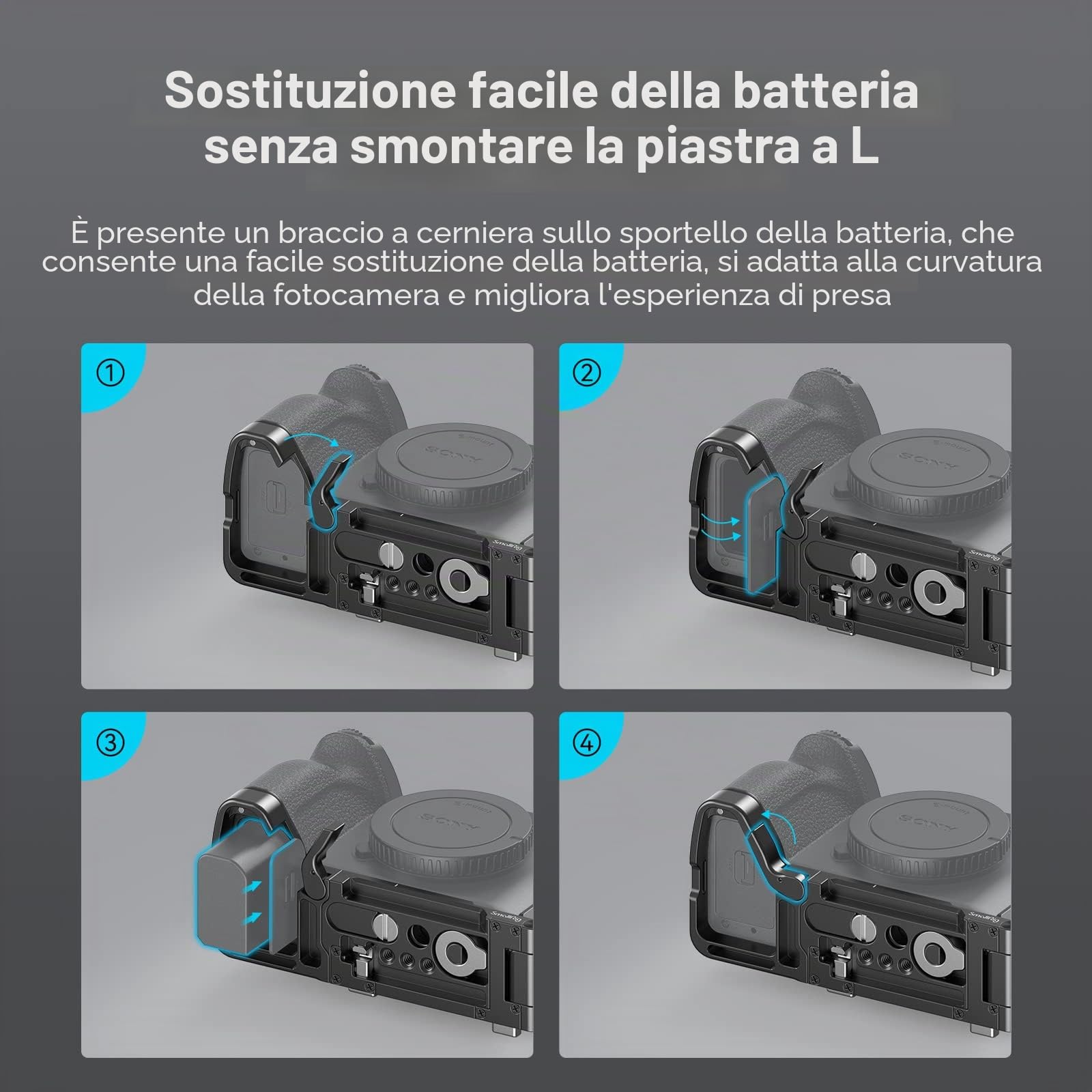 SMALLRIG L Bracket Pieghevole per Sony A7 IV / A7S III / A7R V, Piastra Laterale Pieghevole per Arca-Swiss, Passaggio Rapido Tra Riprese Orizzontali e Verticali - 3984