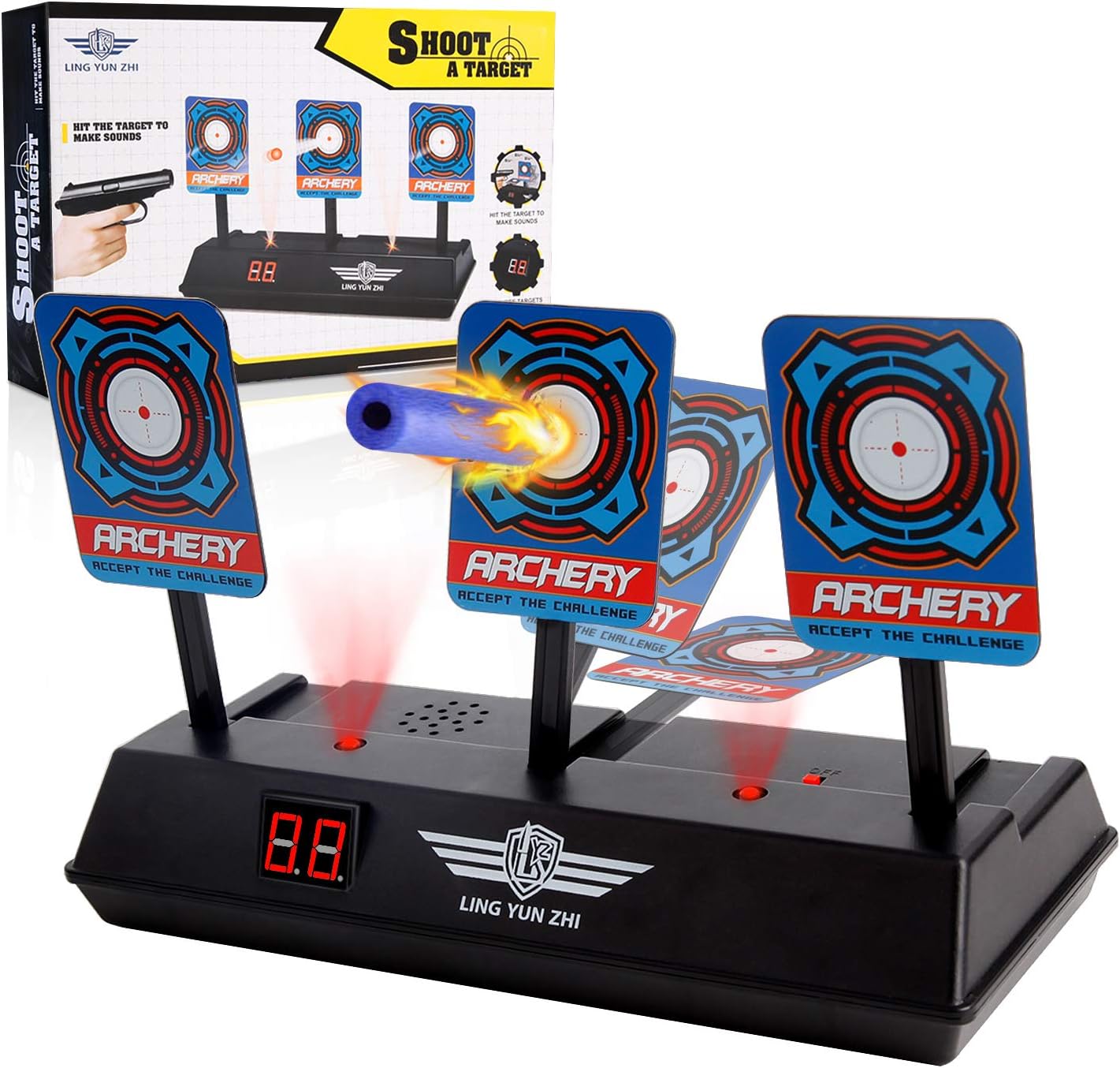 MASCARRY Electric Scoring Auto Reset Shooting Digital Target for Nerf Guns Blaster Elite/Mega/Rival Series with 40 Pcs Refill Darts and 2 Hand Wrist Bands…