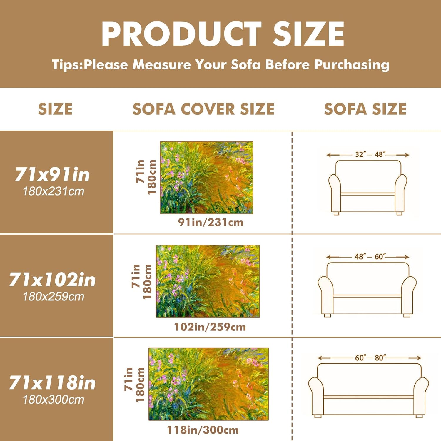 Sofa Cover Claude Monet Path Through The Irises J Printed Couch Covers Sofa Slipcovers Stain Resistant Loveseat Cover Universal Furniture Protector