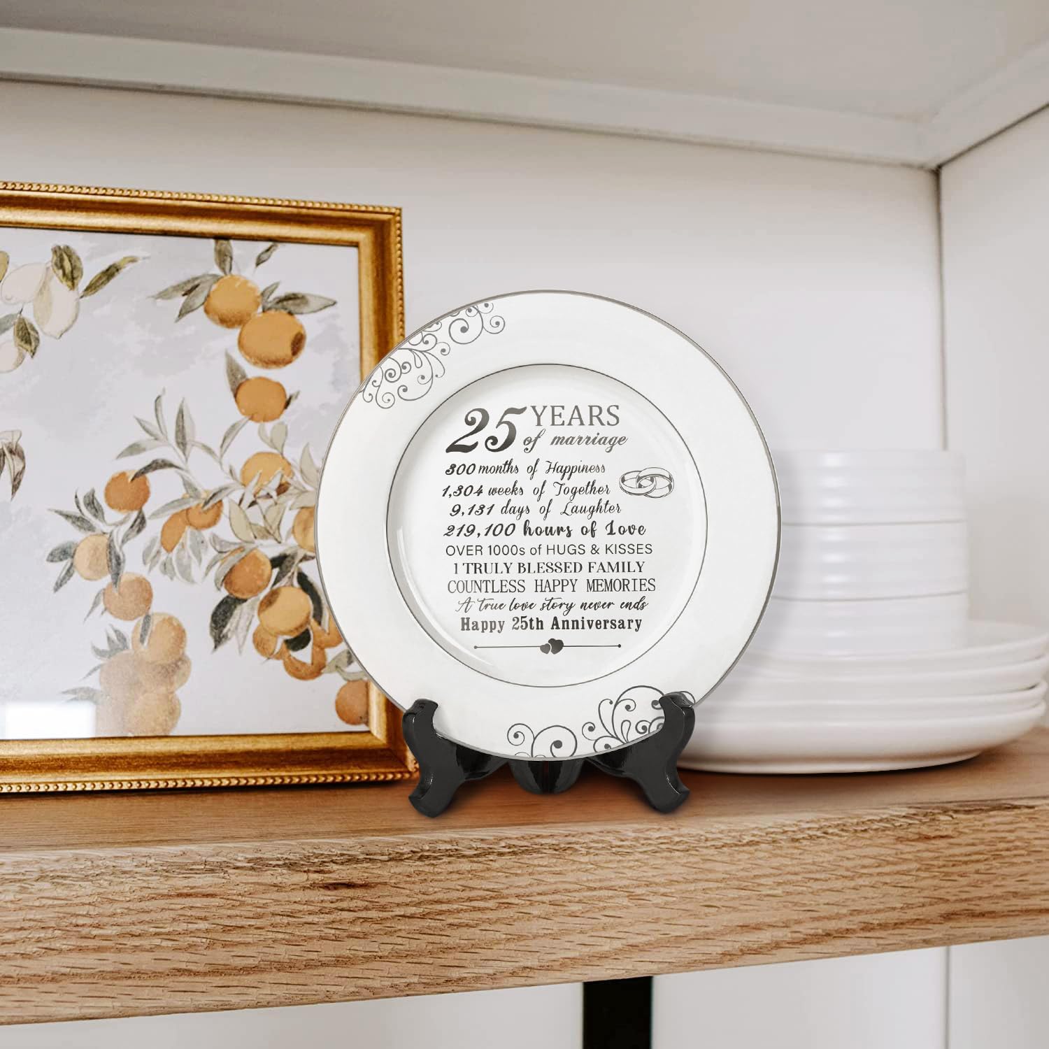 Urllinz 25th Anniversary Plate with Platinum Foil - Silver 25 Year Marriage Anniversary Wedding Gifts for Couple Her Him Husband Wife, 9" image 5