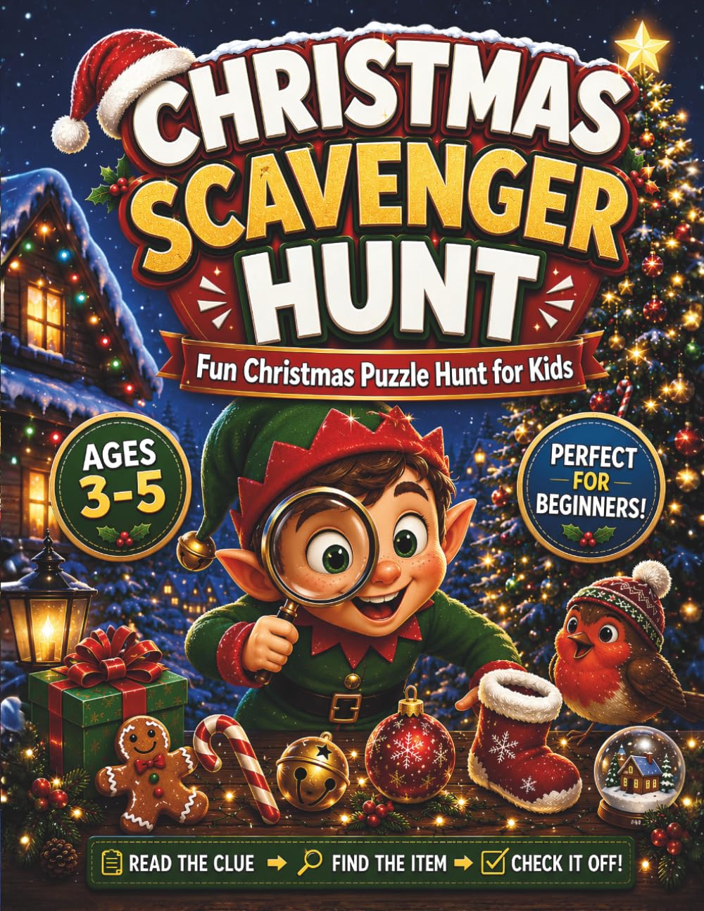 Christmas Scavenger Hunt for Kids Ages 3–5: 20 Fun Puzzle Rounds: A Screen-Free Christmas Activity Book with Holiday Clues, Search Challenges, and Festive Fun