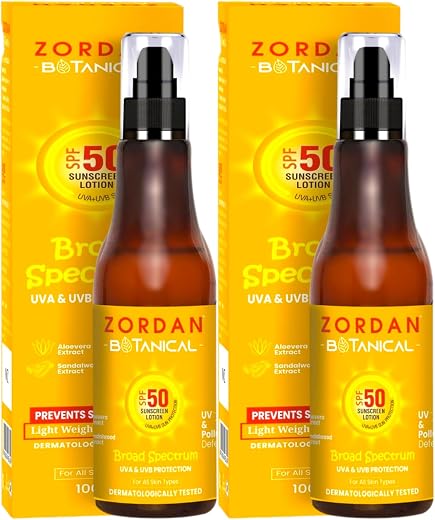 Zordan SPF 50 sunscreen lotion (200 ml) I Broad Spectrum I UVA &amp; UVB Protection I Light Weight &amp; Non Sticky