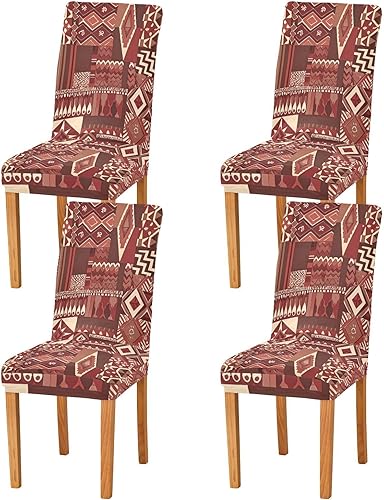 Boho Reddish Brown Vintage Texture Decorative Chair Covers Slipcover for Festivals (Easter, Graduation, etc.) Removable Slip Covers for Dining