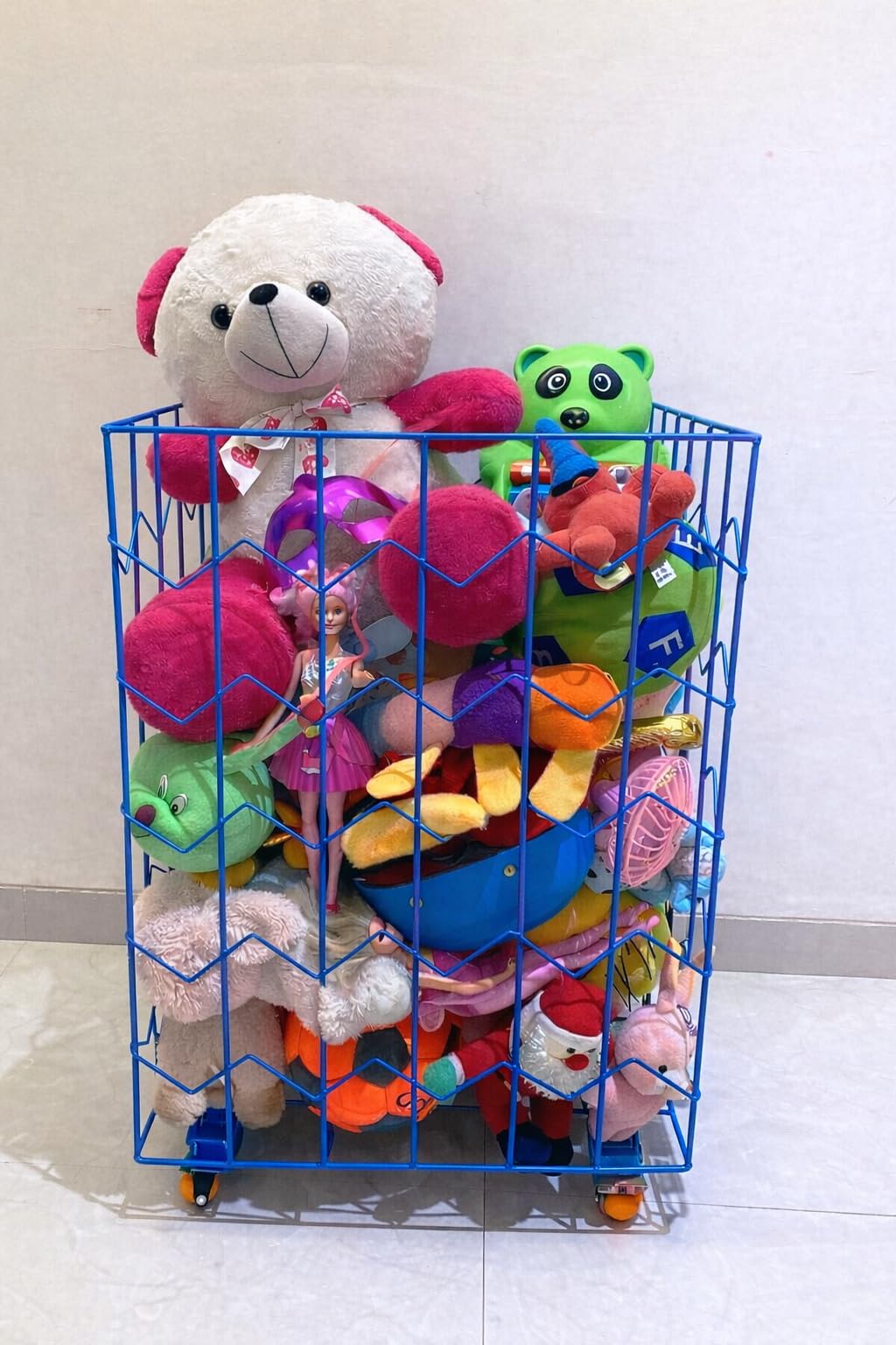 58773 Toys storage basket with wheels , Standing Toys organizer Storage Bins for Toys, Kids , Children Toys, Clothes - Perfect for Playroom Living Room - Blue