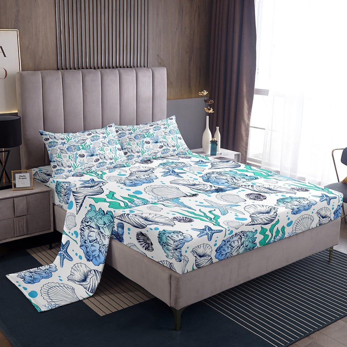Feelyou Palm Leaf Sheet Set King Size Kids Flower Floral Palm Tree Print Sheets with Deep Pocket Fitted Sheet for Boys Girls Teens Botanical Nature Theme Bed Sheets Set Summer Nature Theme Bedding Set