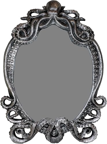 Ebros Gift 25 pulgadas de alto, grande, vintage, plateado, monstruo marino, kraken, cthulhu, pulpo, tentáculos, espejo de pared, placa colgante,