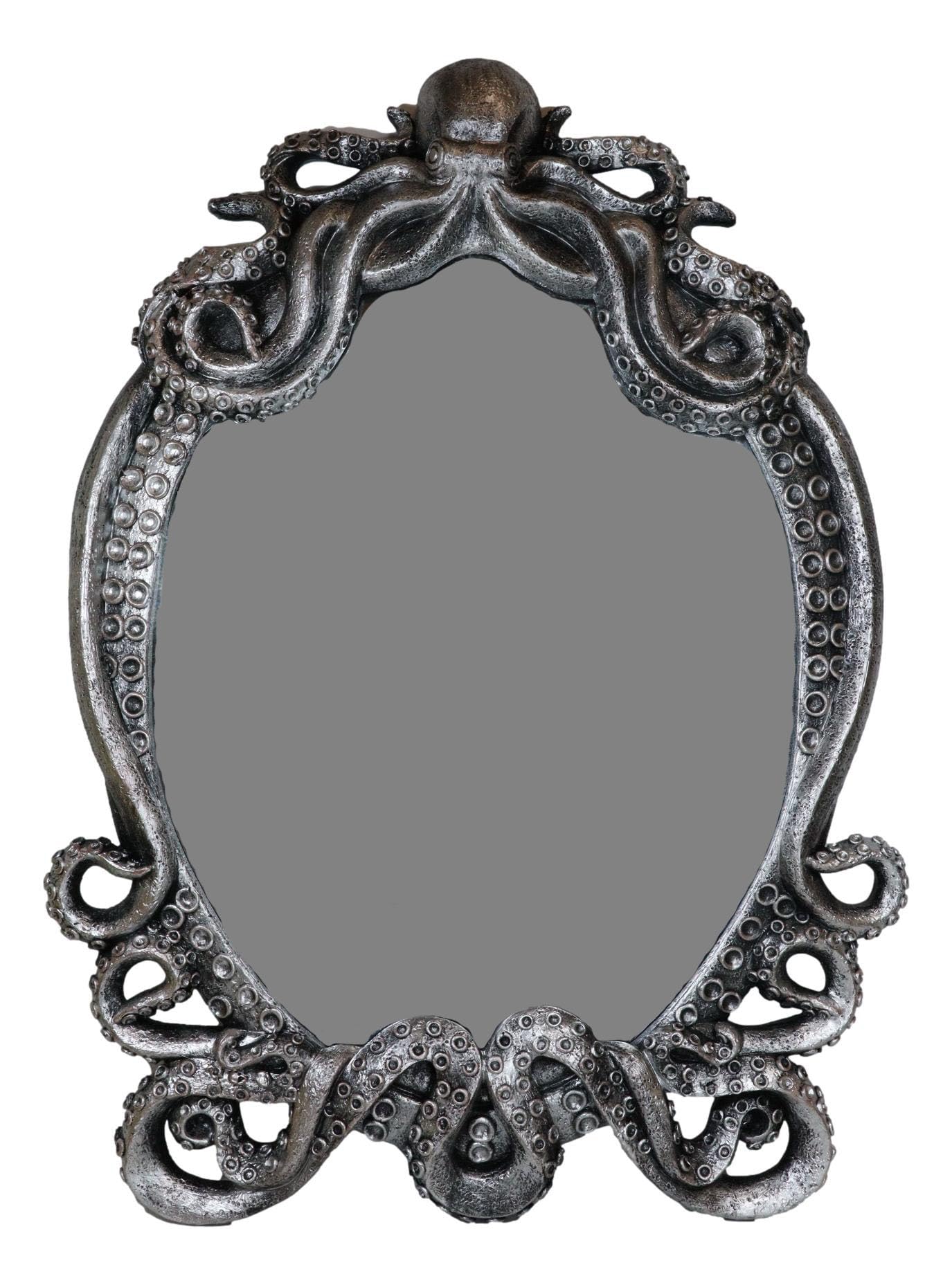Ebros Gift 25" Tall Large Vintage Silver Marine Sea Monster Kraken Cthulhu Octopus Tentacles Wall Mirror Hanging Plaque Figurine Decor Legends Myths and Fantasy Accent