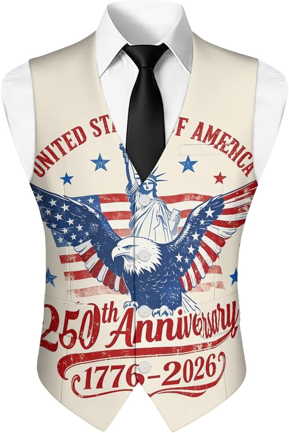 Men's Patriotic Suit Vest Sleeveless Button Down Dress Vests with Pockets, Back-Belt
