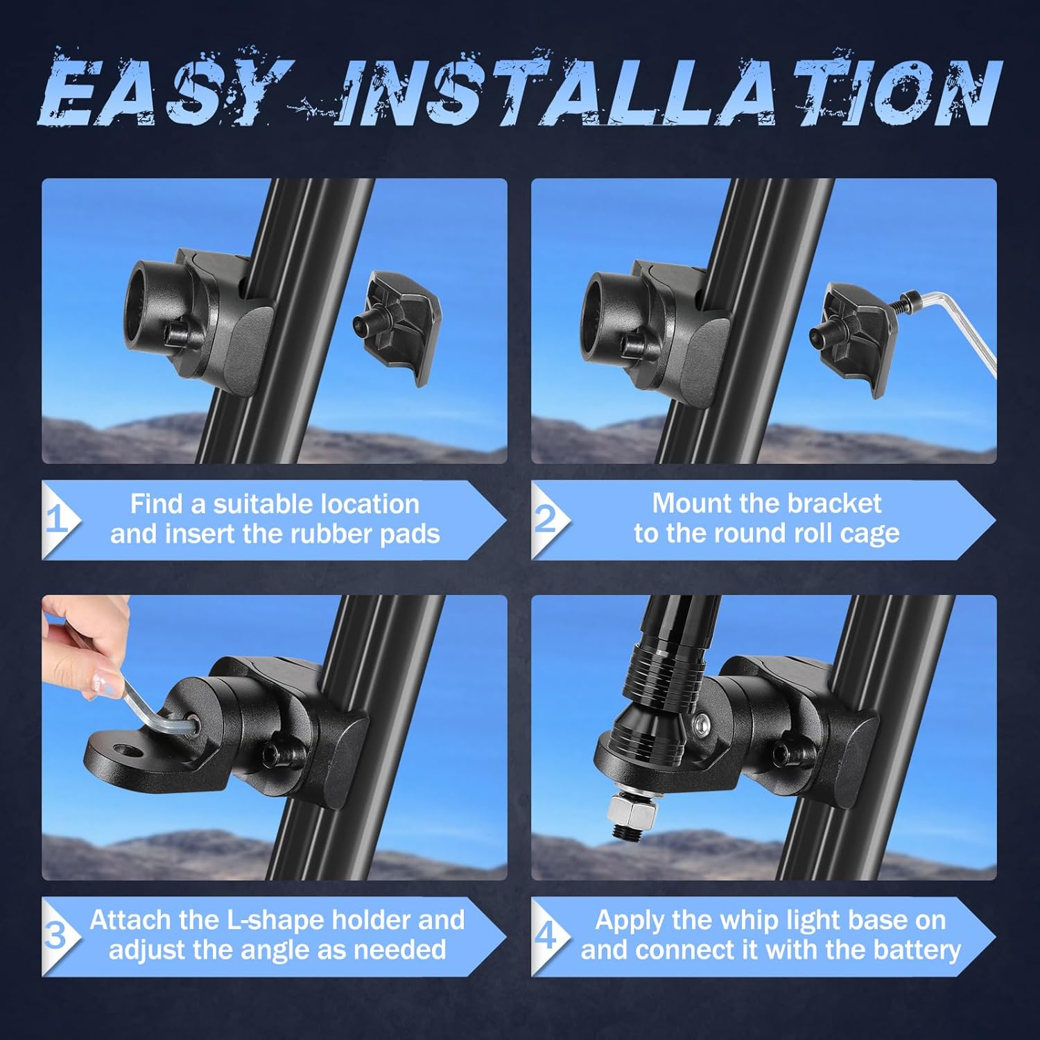 UTV Whip Light Mount, Whip Light Mounting Bracket Heavy Duty Pro-fit Cage Clamp for Polaris General Ranger Can-Am Defender Commander Maverick