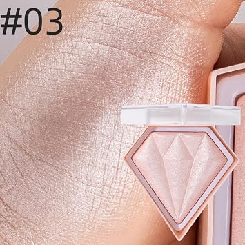 Pink Highlighter Powder, Diamond Highlighter Palette Shimmer Face Highlighter Make up Pearl Glitter Blush with Shimmer Rose Highlight Glow Face(03#Light Pink)