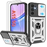ATUMP for Galaxy A15-5G Phone Case, Samsung Galaxy A15 5G Case with [2 Pcs] HD Screen Protector, Heavy Duty Shockproof with 360° Rotation Kickstand [Military Grade] Protective Case for A15 5G, Silver