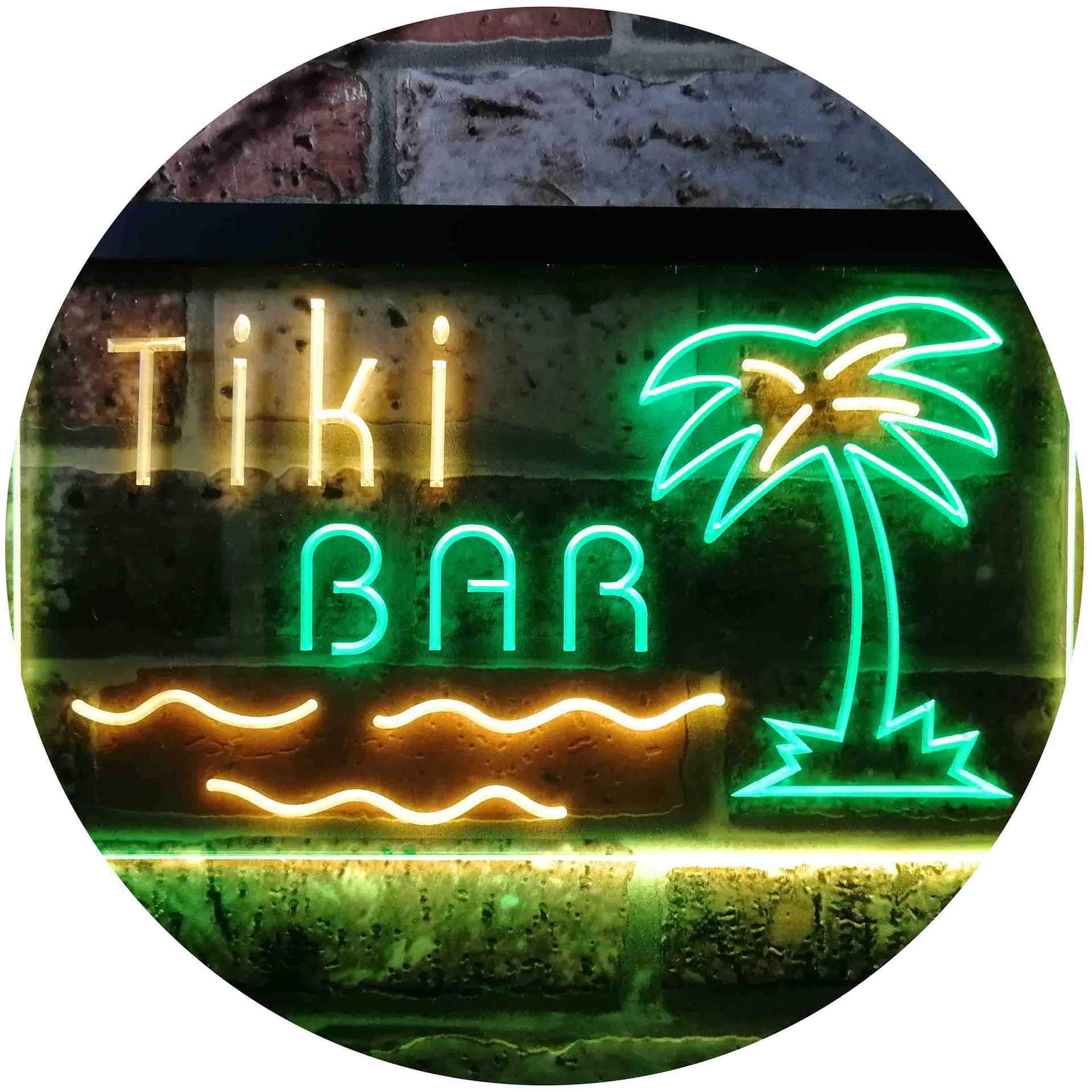 ADVPRO Tiki Bar Palm Tree Island Illuminated Dual Color LED Enseigne Lumineuse Neon Sign Vert et Jaune 600 x 400mm st6s64-i0787-gy