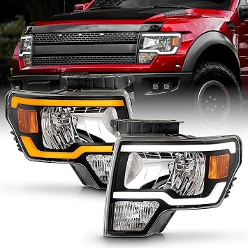 KEEKPO - For 2009-2014 Ford F150 Upgrade LED Tube Sequential Siganl Headlights Headlamps w/Greeting Light Left+Right