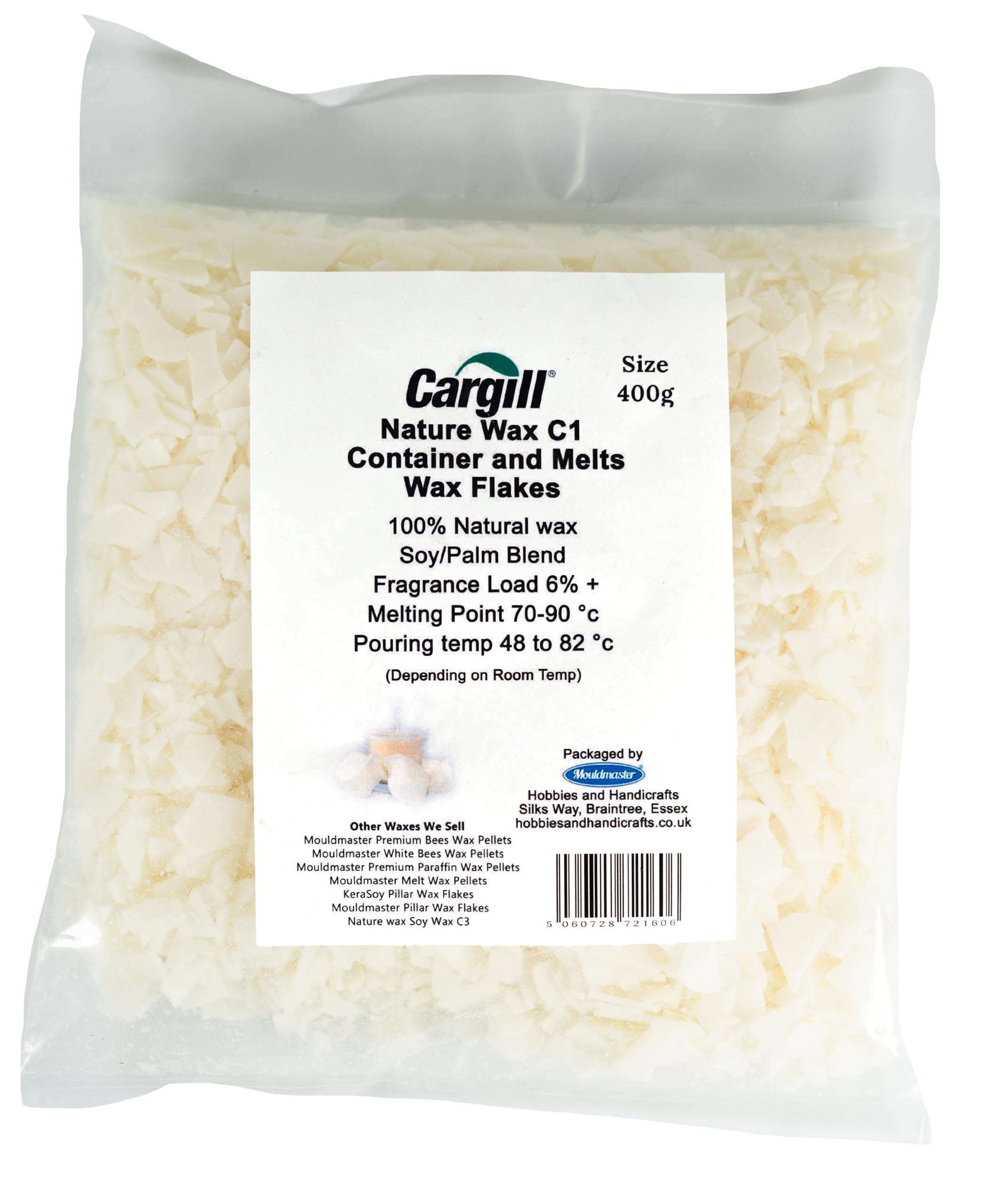 Mouldmaster 500g Nature C1 Container and Melts Soy Wax Flakes, Off White,C101, 400g