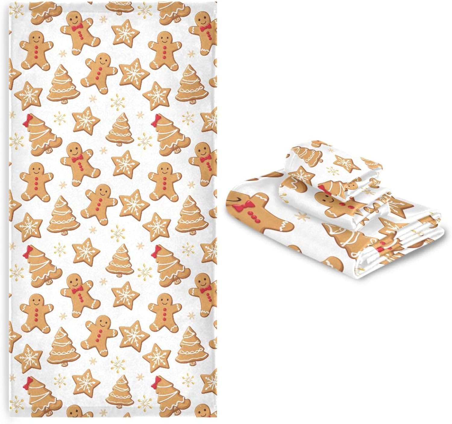 Pfrewn Gingerbread Man Towels Set of 3 Christmas Winter Bathroom Towel Soft Absorbent Bath Hand Towels Washcloth Guest Towel Sets Xmas Holiday Bathroom Decorations - Image 7