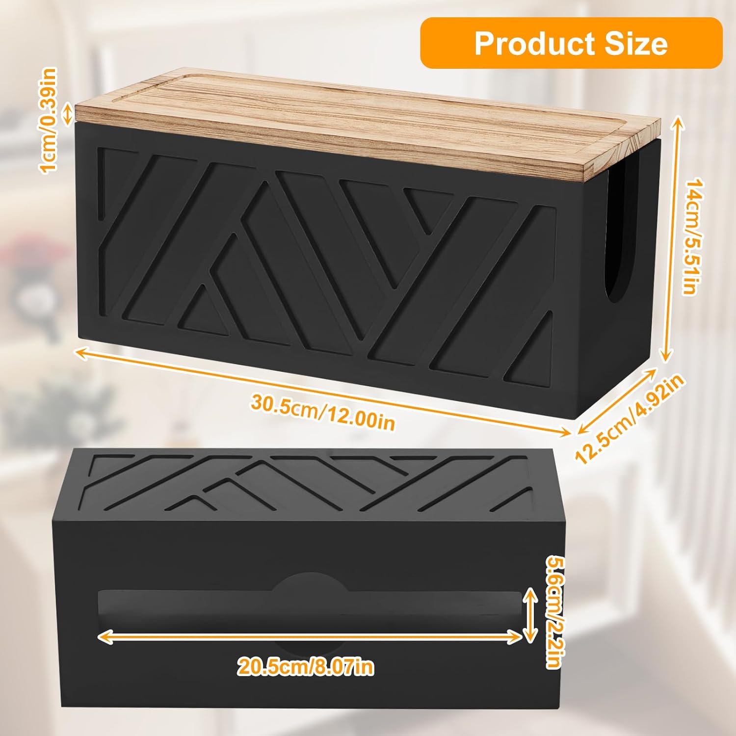 Qivine Paper Towel Dispenser Wall Mount, 2-in-1 Wooden Paper Towel Holder, Toilet Napkin Holder Dispenser with Lid Removable Top Tray for Bathroom Kitchen Decor Home and Commercial (Black)