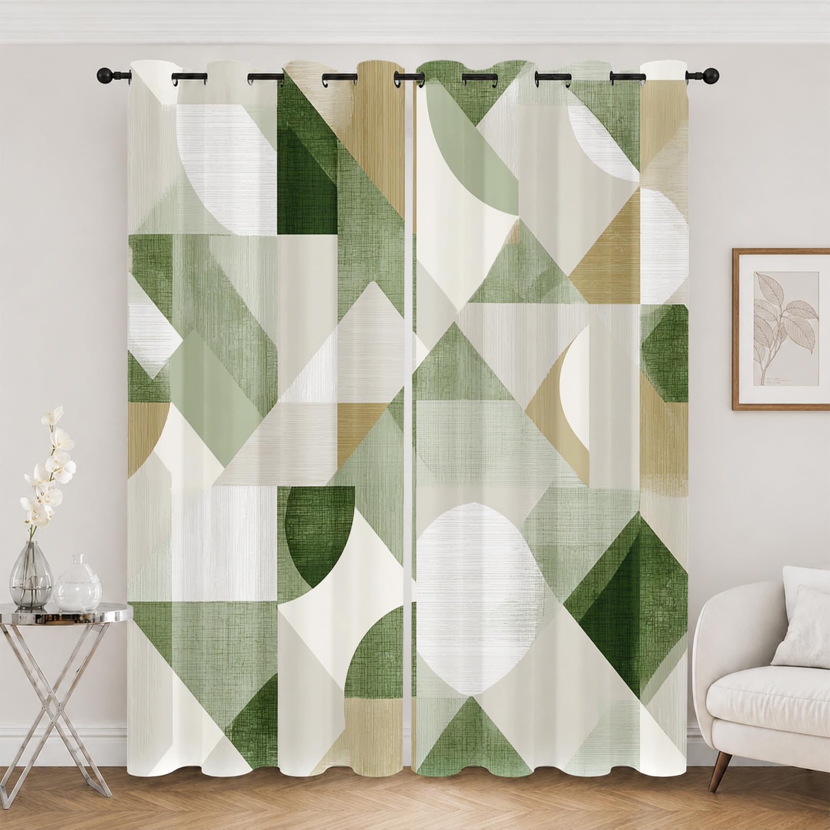 Rideau opaque à oeillets vert 75x166 cm : rideaux occultants géométriques