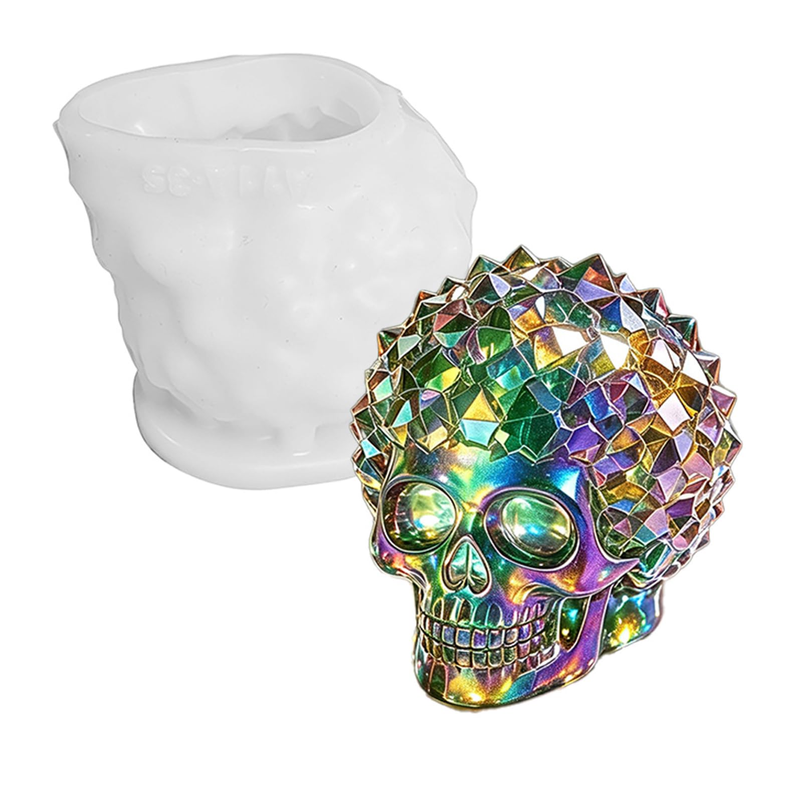 Tsophreniq Silicone Skull Wax Mold with Sculpted Face, Making Form for Halloween Decor, Gothic Projects, Themed Table Displays Silicone Skull Mold Home Making Casting Wax