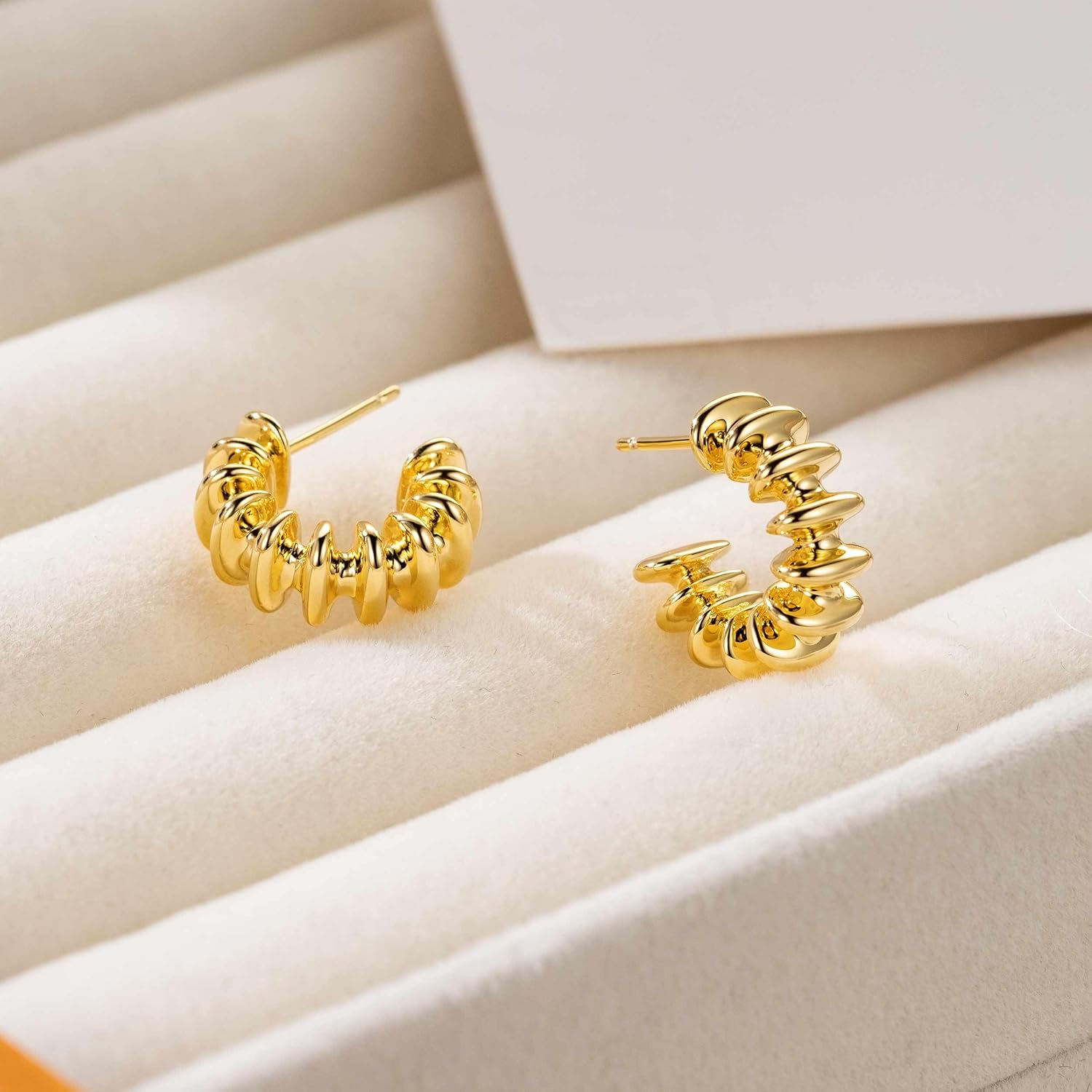 Gold Hoop Earrings for Women 14K Gold Earrings for Women Hoop Studs Earring for Womens Hoops Exaggerated Design and Unique Shape Hoops Earring for Womens Studs 18mm - Image 6