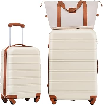 Family Travel Luggage Set 2Pcs + Tote 20"+24" - Lightweight Hardshell Spinner Suitcases with TSA Lock, Matching ABS+PC Carry On & Checked Bags